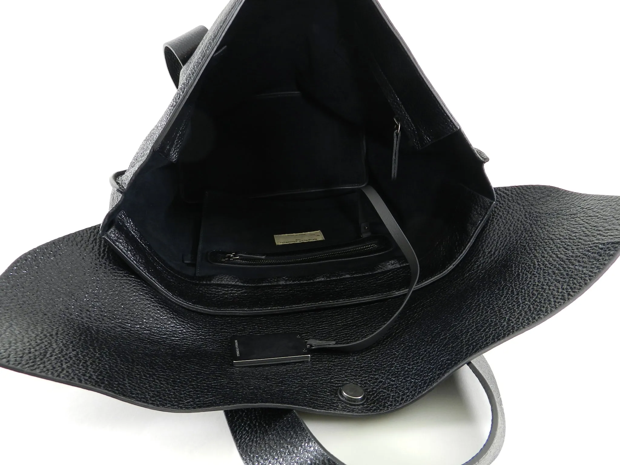 Brunello Cucinelli Black Glossy Tote Bag with Chain Detail