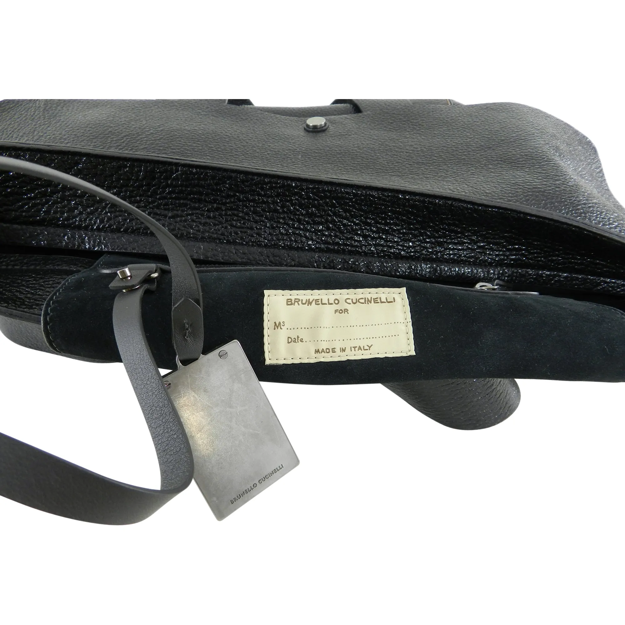 Brunello Cucinelli Black Glossy Tote Bag with Chain Detail