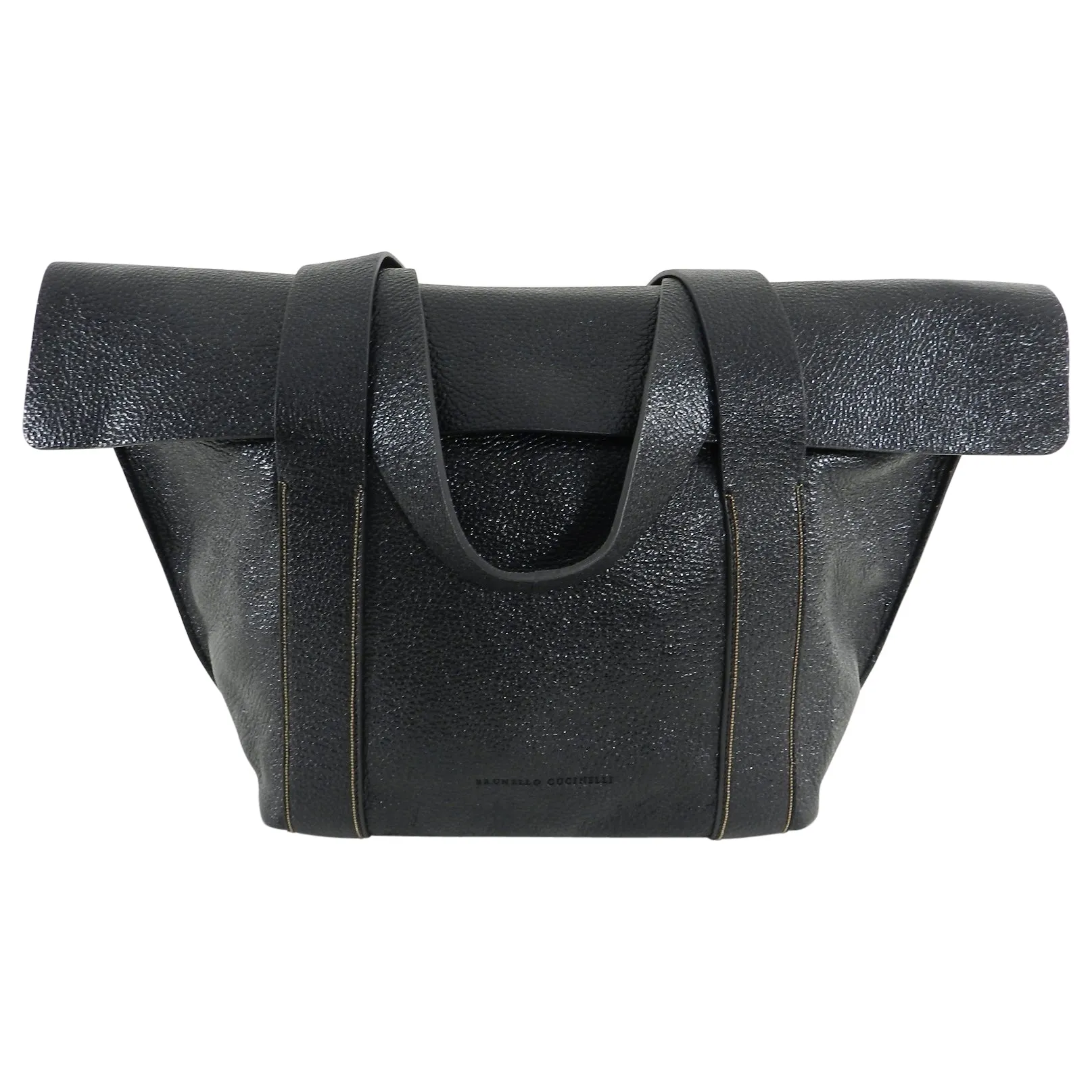 Brunello Cucinelli Black Glossy Tote Bag with Chain Detail