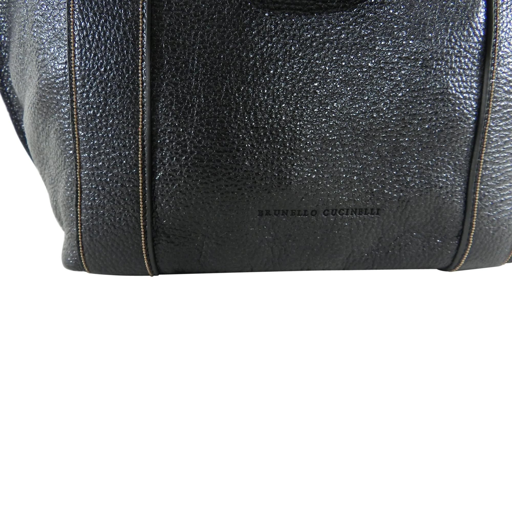 Brunello Cucinelli Black Glossy Tote Bag with Chain Detail