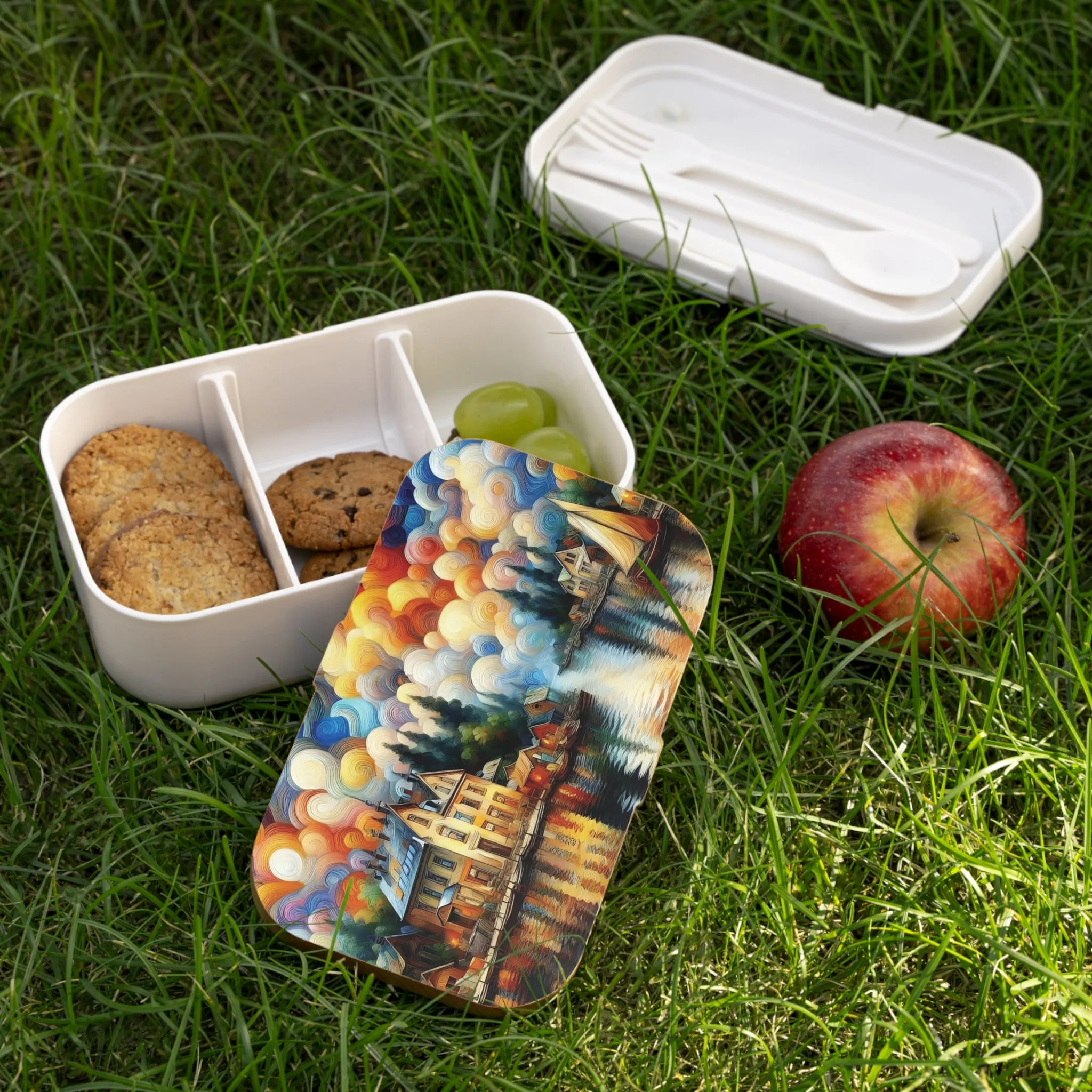 Buildings and city image by the lake Bento Lunch Box
