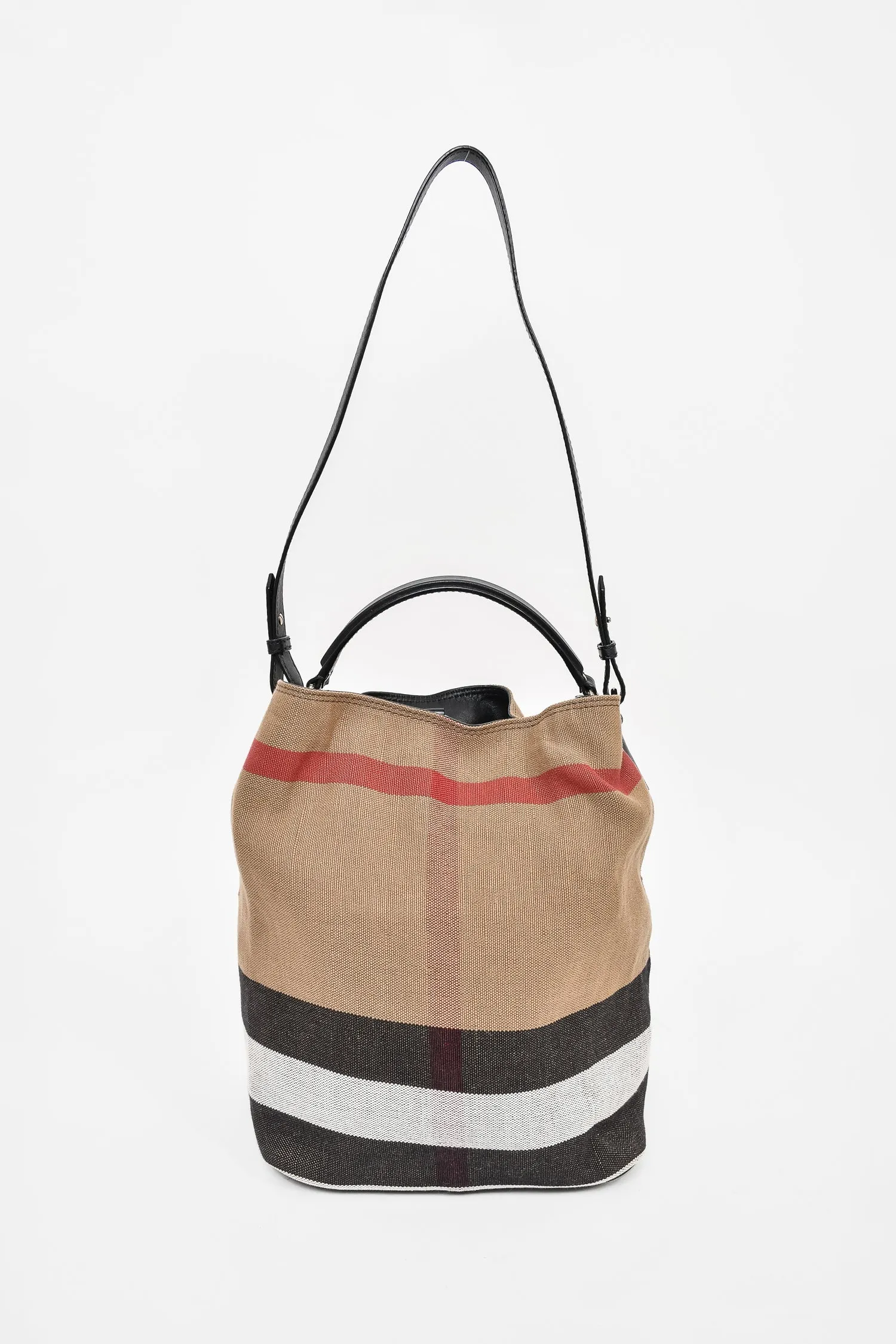 Burberry Nova Check Linen/White Leather Ashby Bucket Bag