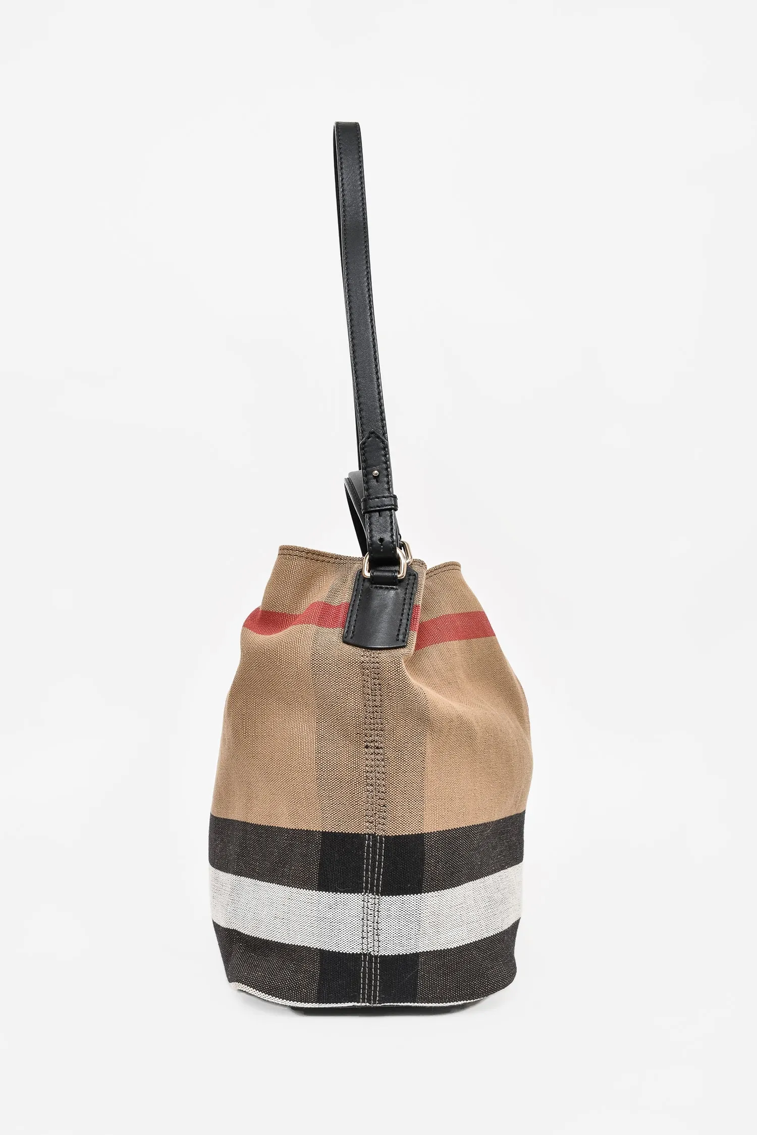 Burberry Nova Check Linen/White Leather Ashby Bucket Bag