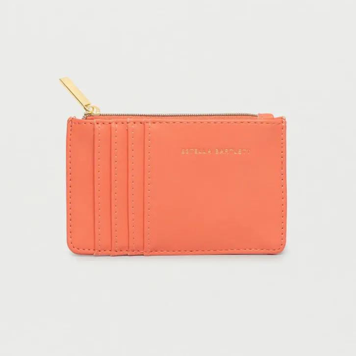 Card Holder Purse 'Good Vibes' Orange Yellow Faux Leather Estella Bartlett