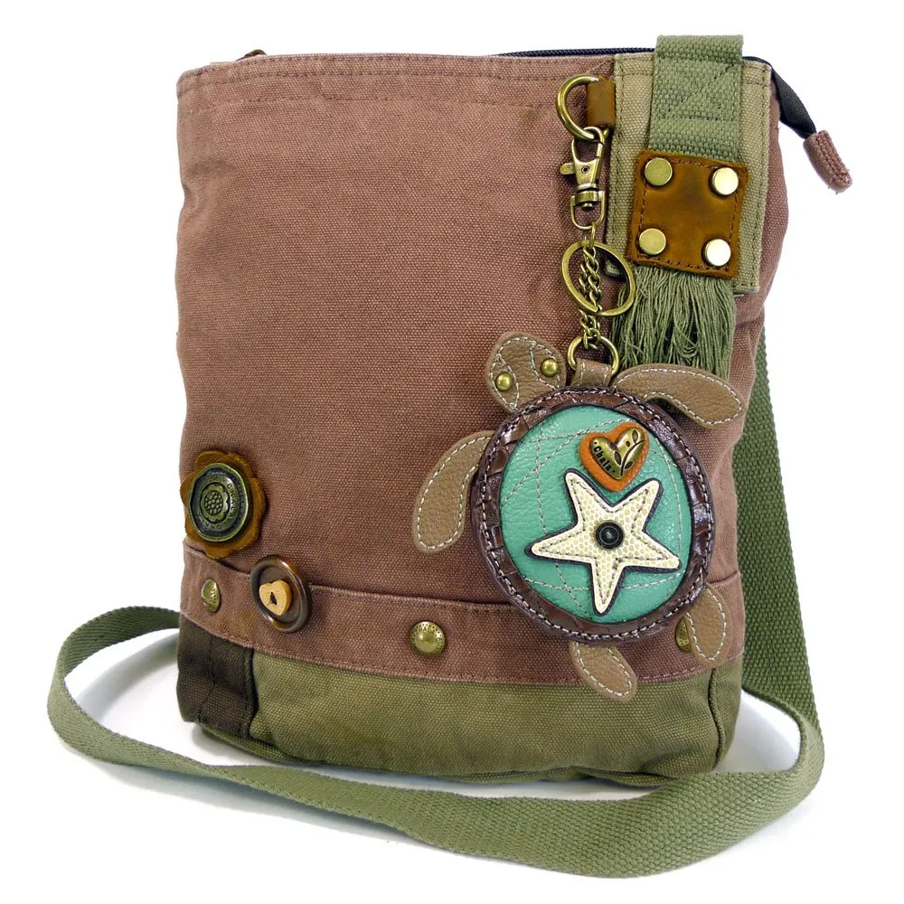 Chala Patchwork Crossbody Canvas Messenger Bag with (Sea Turtle) keyfob