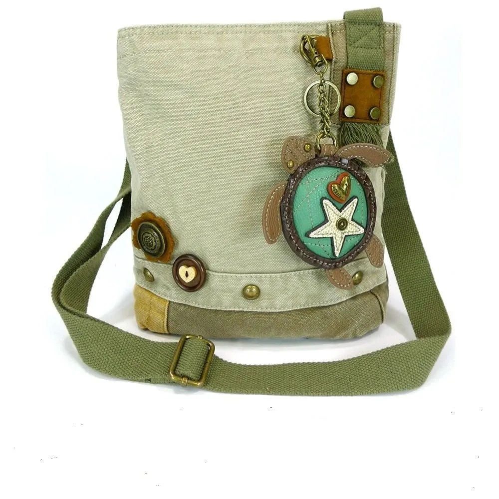 Chala Patchwork Crossbody Canvas Messenger Bag with (Sea Turtle) keyfob