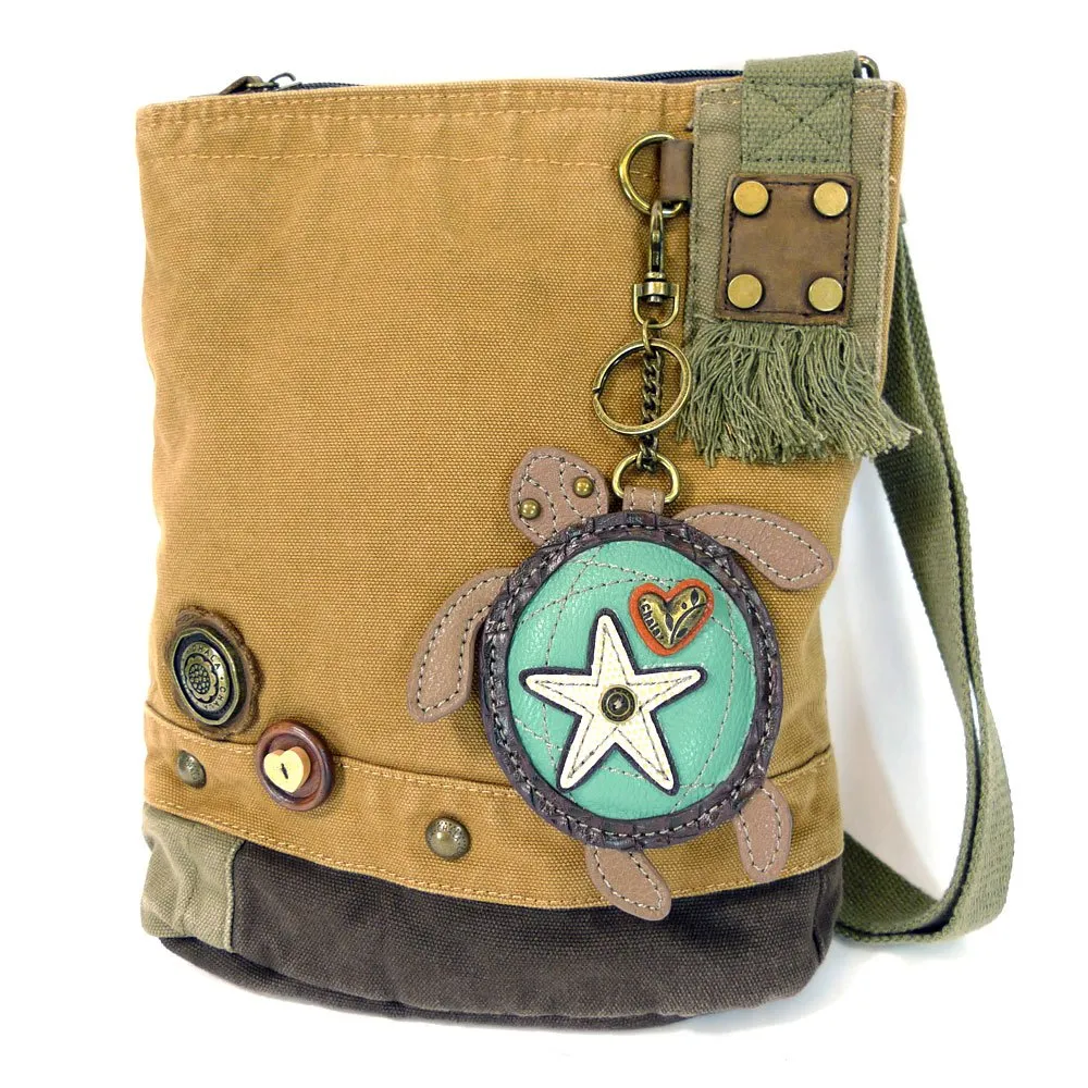 Chala Patchwork Crossbody Canvas Messenger Bag with (Sea Turtle) keyfob