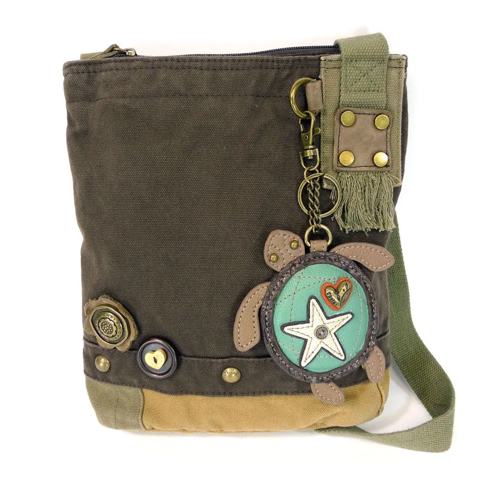 Chala Patchwork Crossbody Canvas Messenger Bag with (Sea Turtle) keyfob