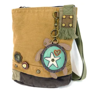 Chala Patchwork Crossbody Canvas Messenger Bag with (Sea Turtle) keyfob