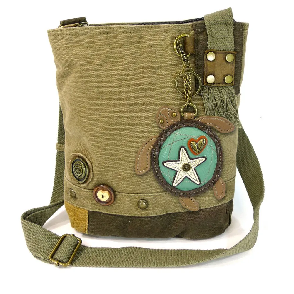 Chala Patchwork Crossbody Canvas Messenger Bag with (Sea Turtle) keyfob