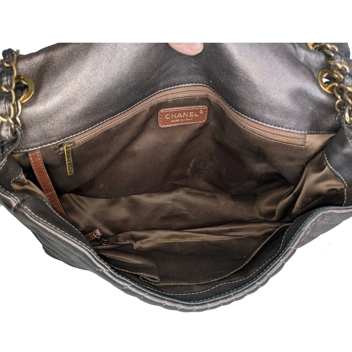 Chanel bag Paris-Shanghai Quilted Fan Flap Bag Metallic Lambskin