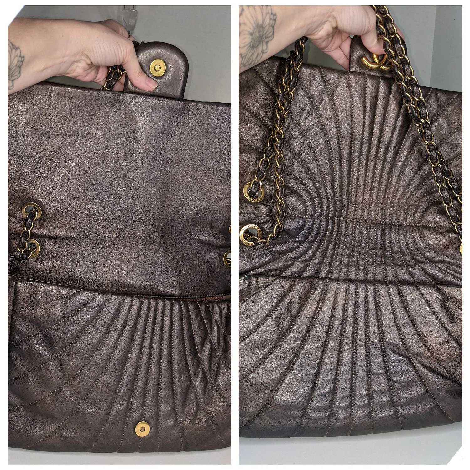 Chanel bag Paris-Shanghai Quilted Fan Flap Bag Metallic Lambskin