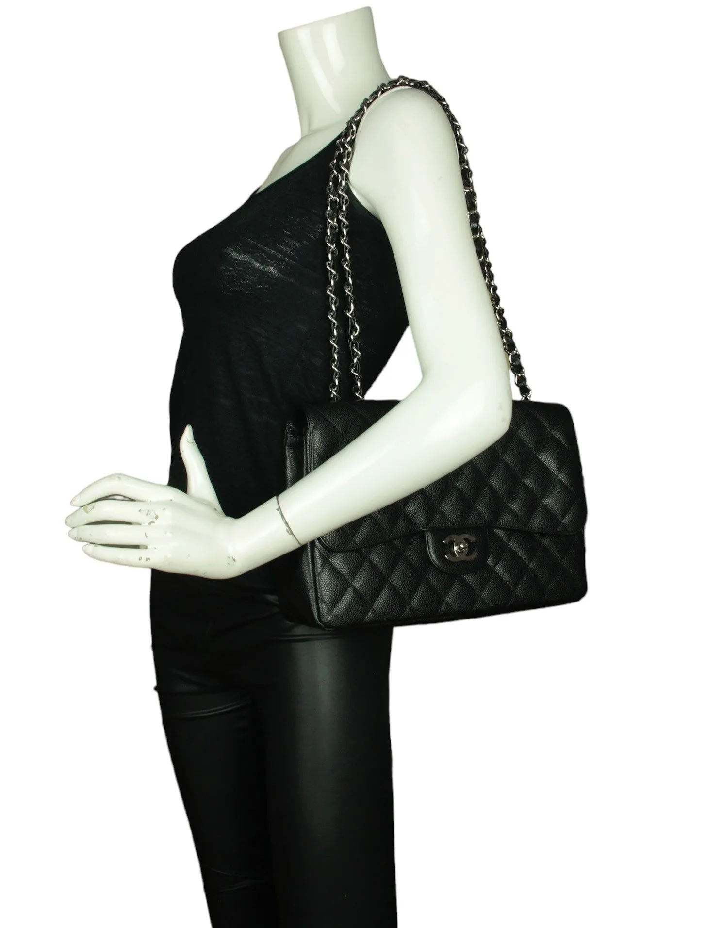 Chanel Black Caviar Leather Single Flap Jumbo
