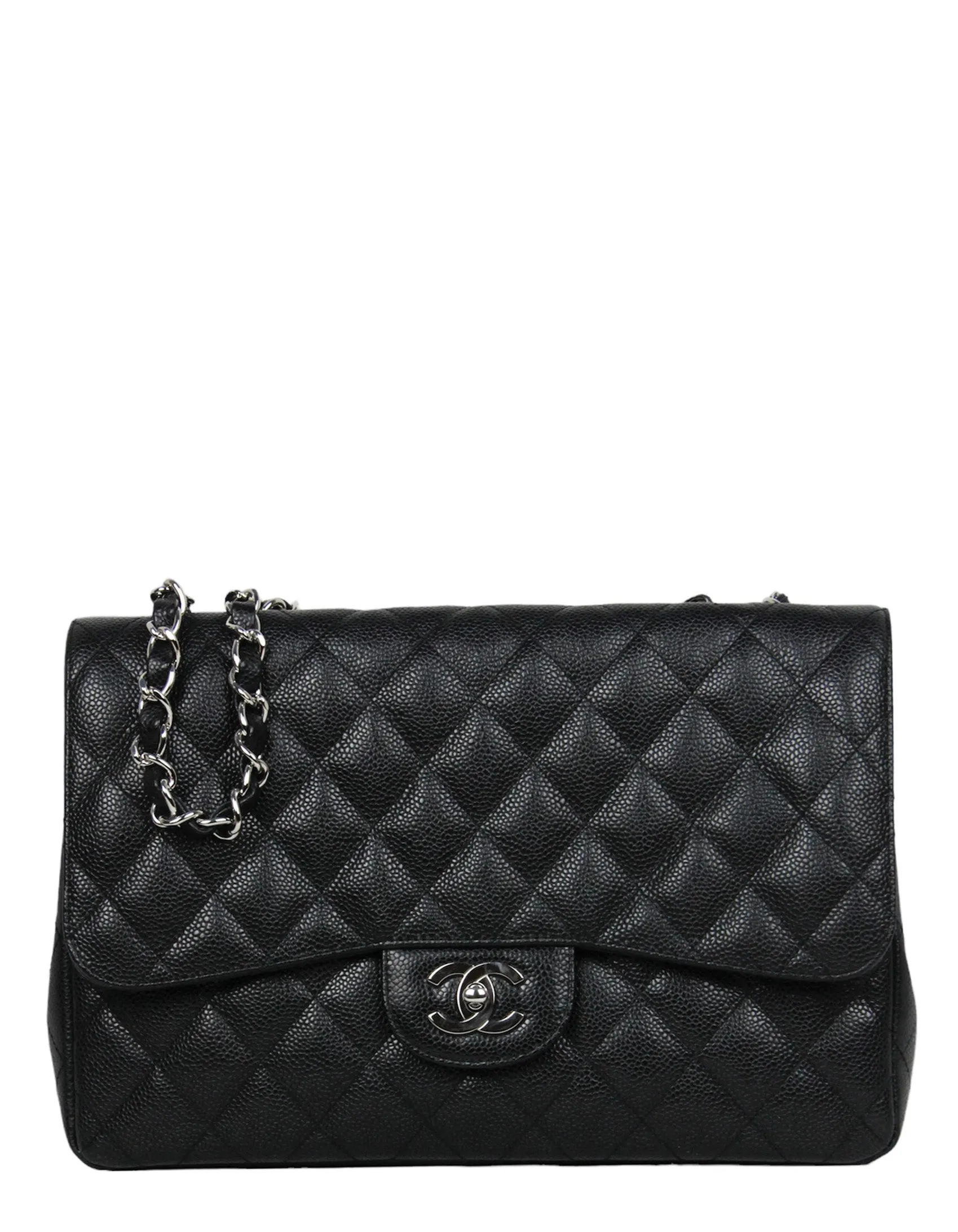 Chanel Black Caviar Leather Single Flap Jumbo
