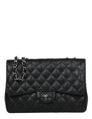 Chanel Black Caviar Leather Single Flap Jumbo