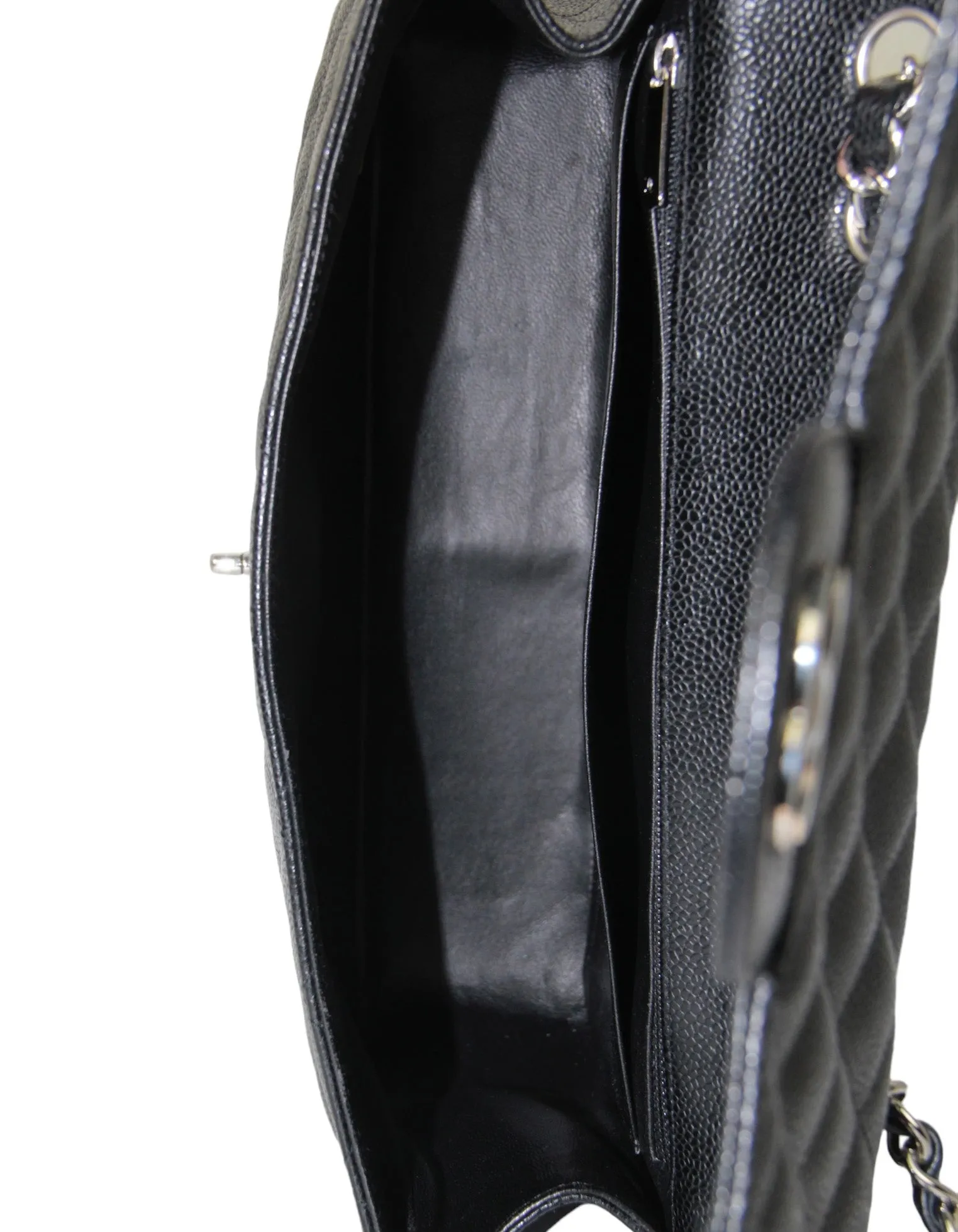 Chanel Black Caviar Leather Single Flap Jumbo