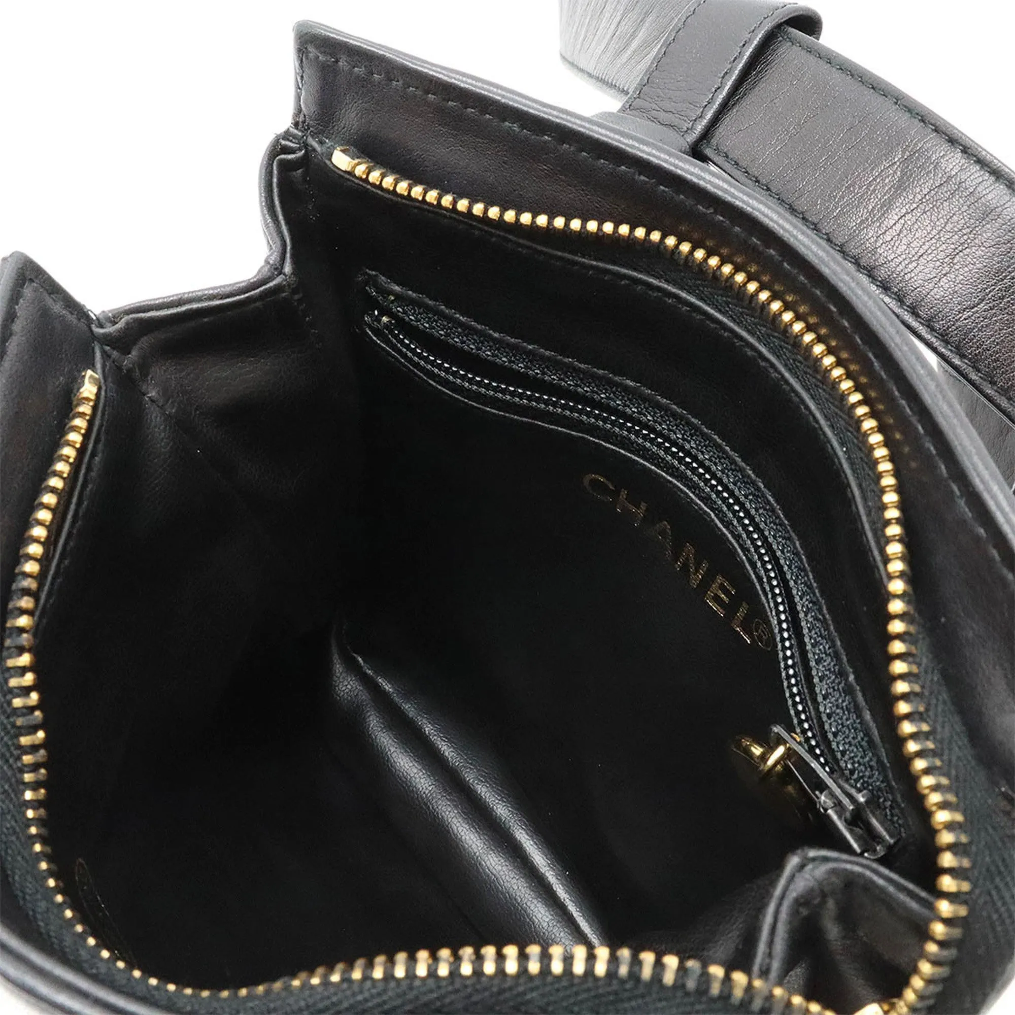 CHANEL Coco Mark Waist Bag, Pouch, Body Belt Leather, Black #85