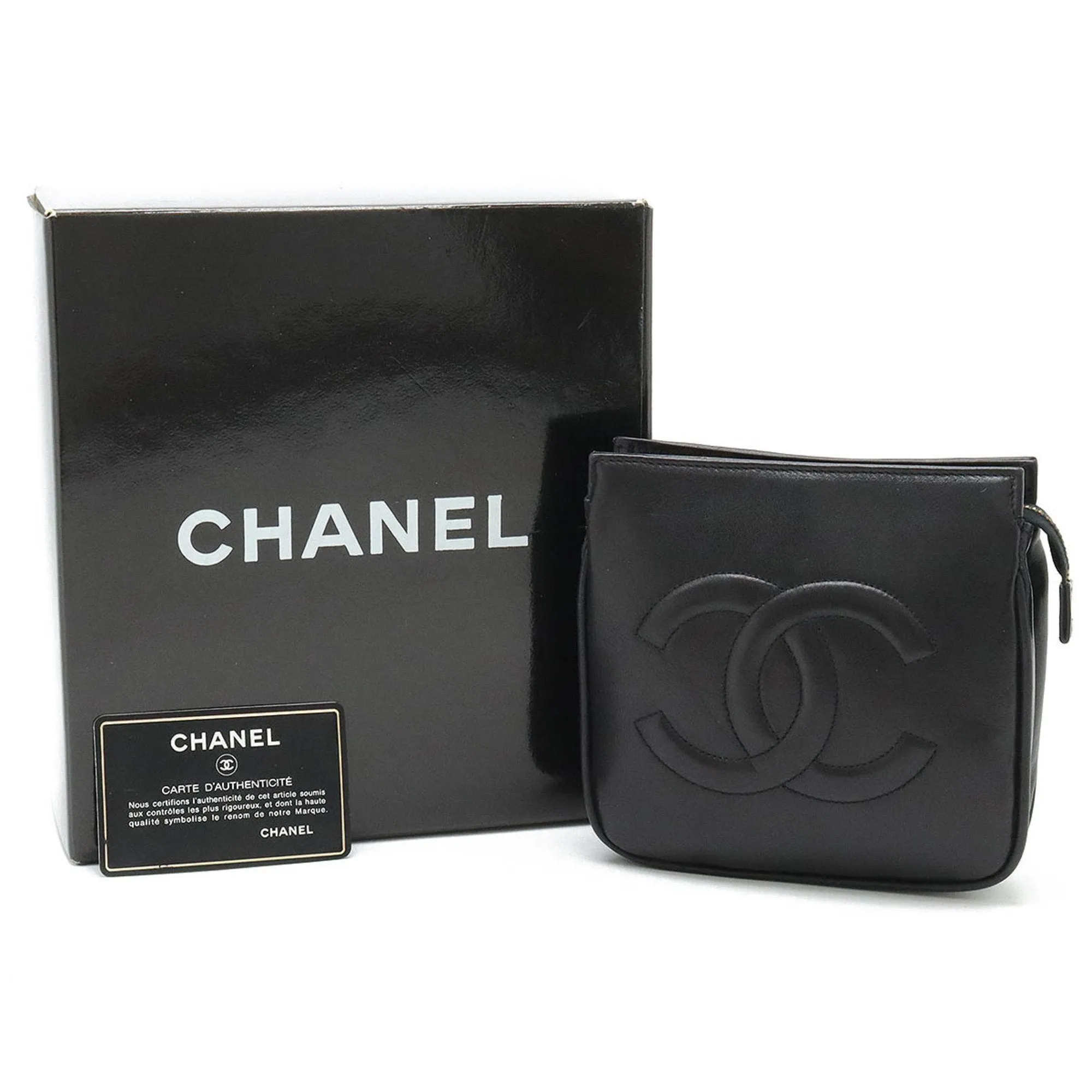 CHANEL Coco Mark Waist Bag, Pouch, Body Belt Leather, Black #85