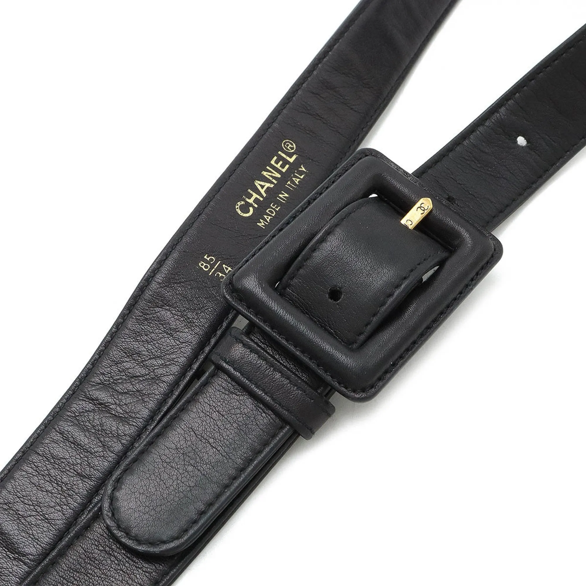 CHANEL Coco Mark Waist Bag, Pouch, Body Belt Leather, Black #85