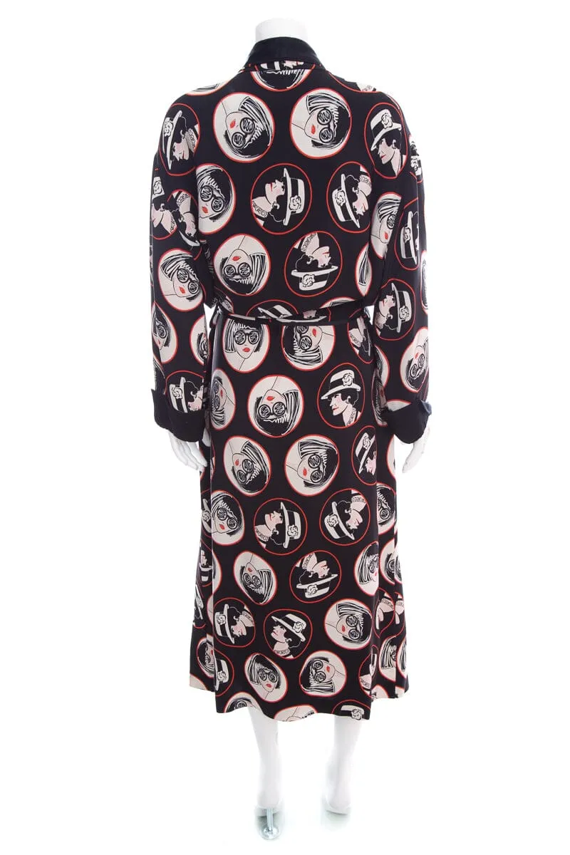 CHANEL Coco Print 2007 Spring Runway Unisex Silk Robe