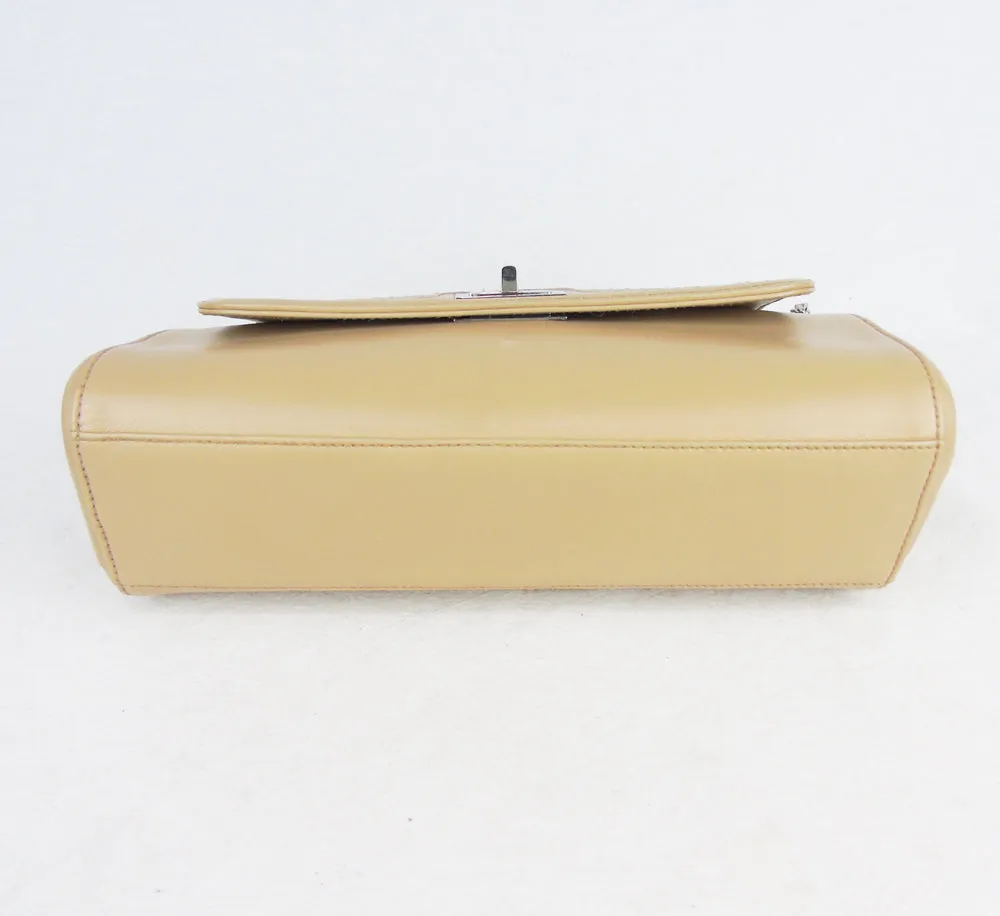 CHANEL cream beige pintuck leather flapbag mademoiselle lock