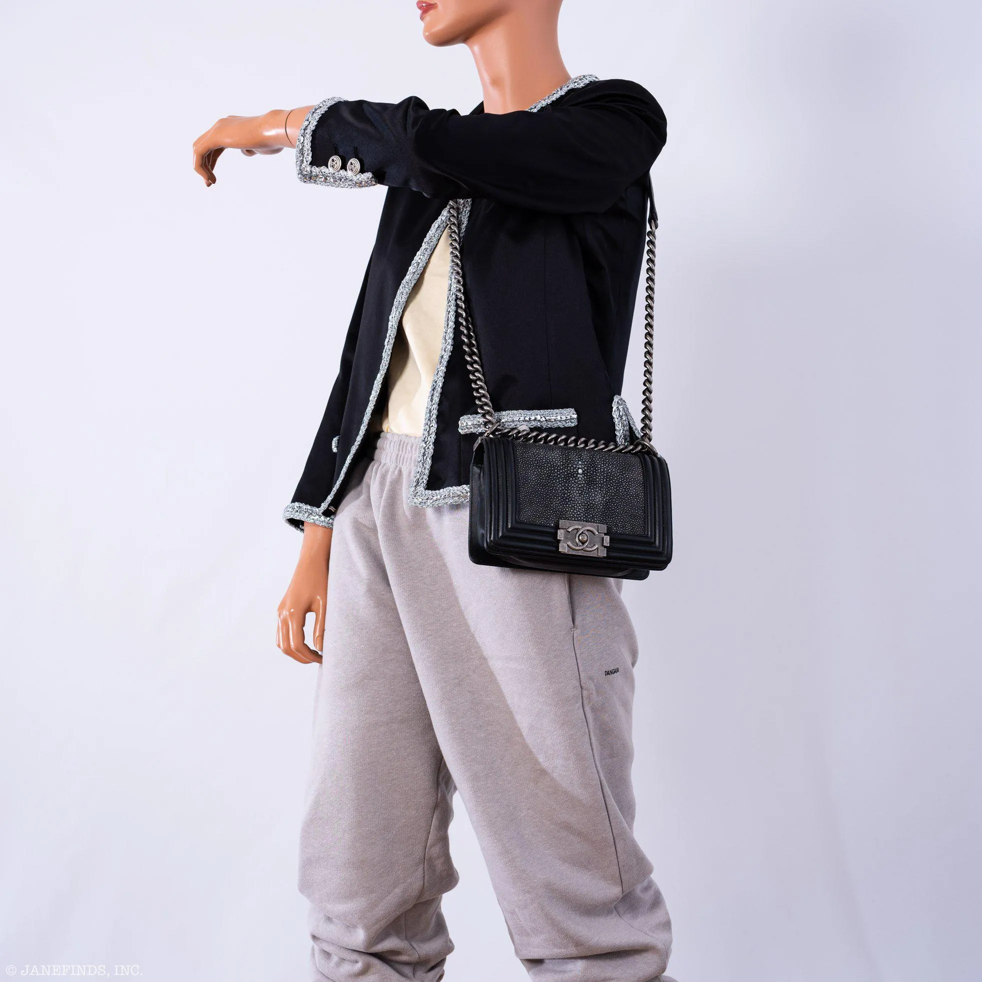 CHANEL Galuchat Stingray Small Boy Flap Black Bag