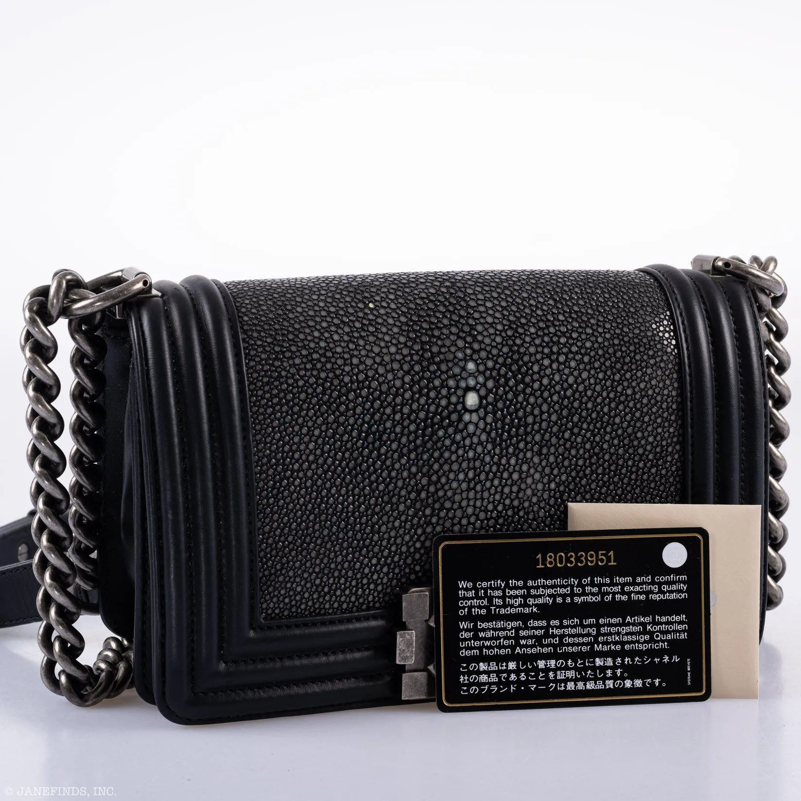 CHANEL Galuchat Stingray Small Boy Flap Black Bag