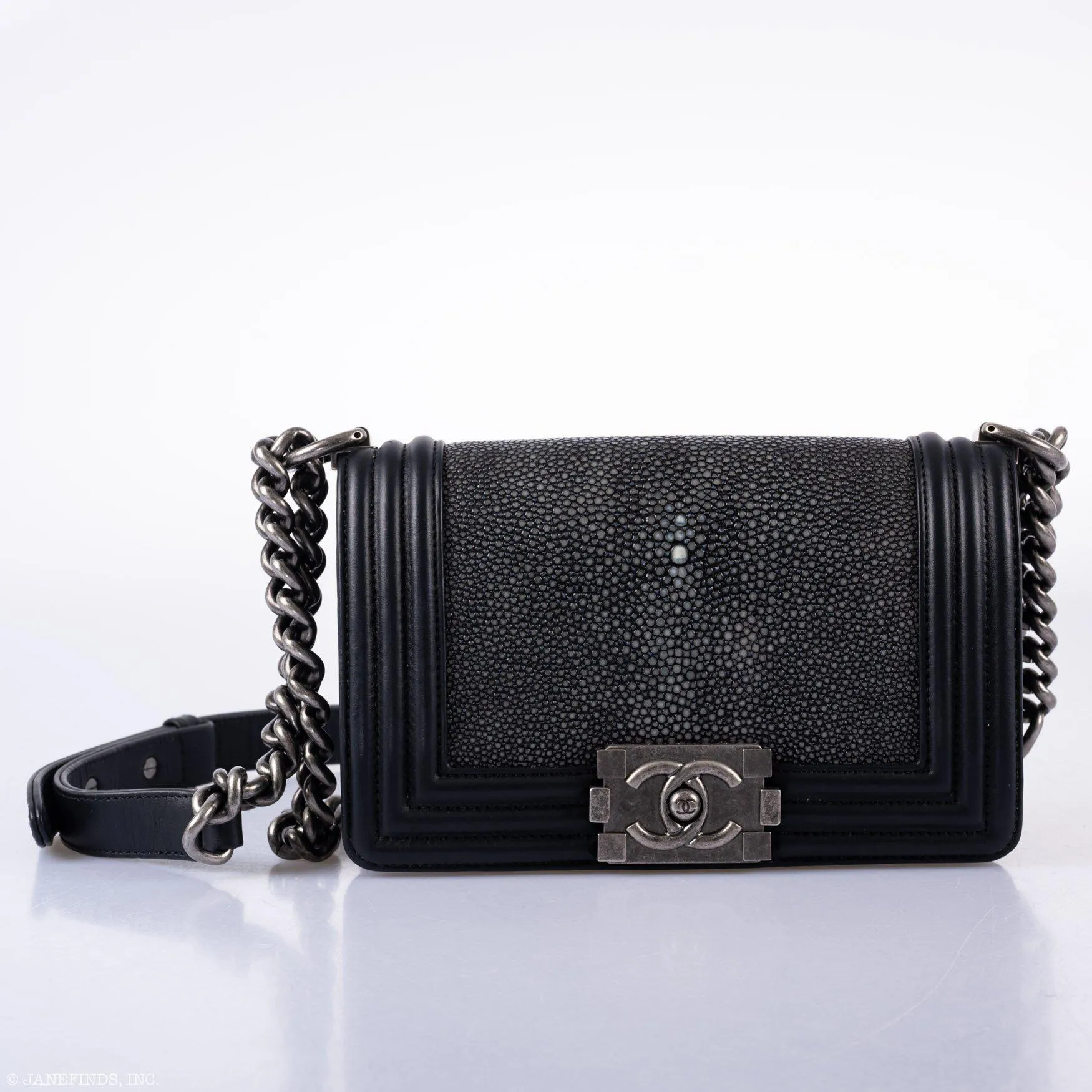 CHANEL Galuchat Stingray Small Boy Flap Black Bag