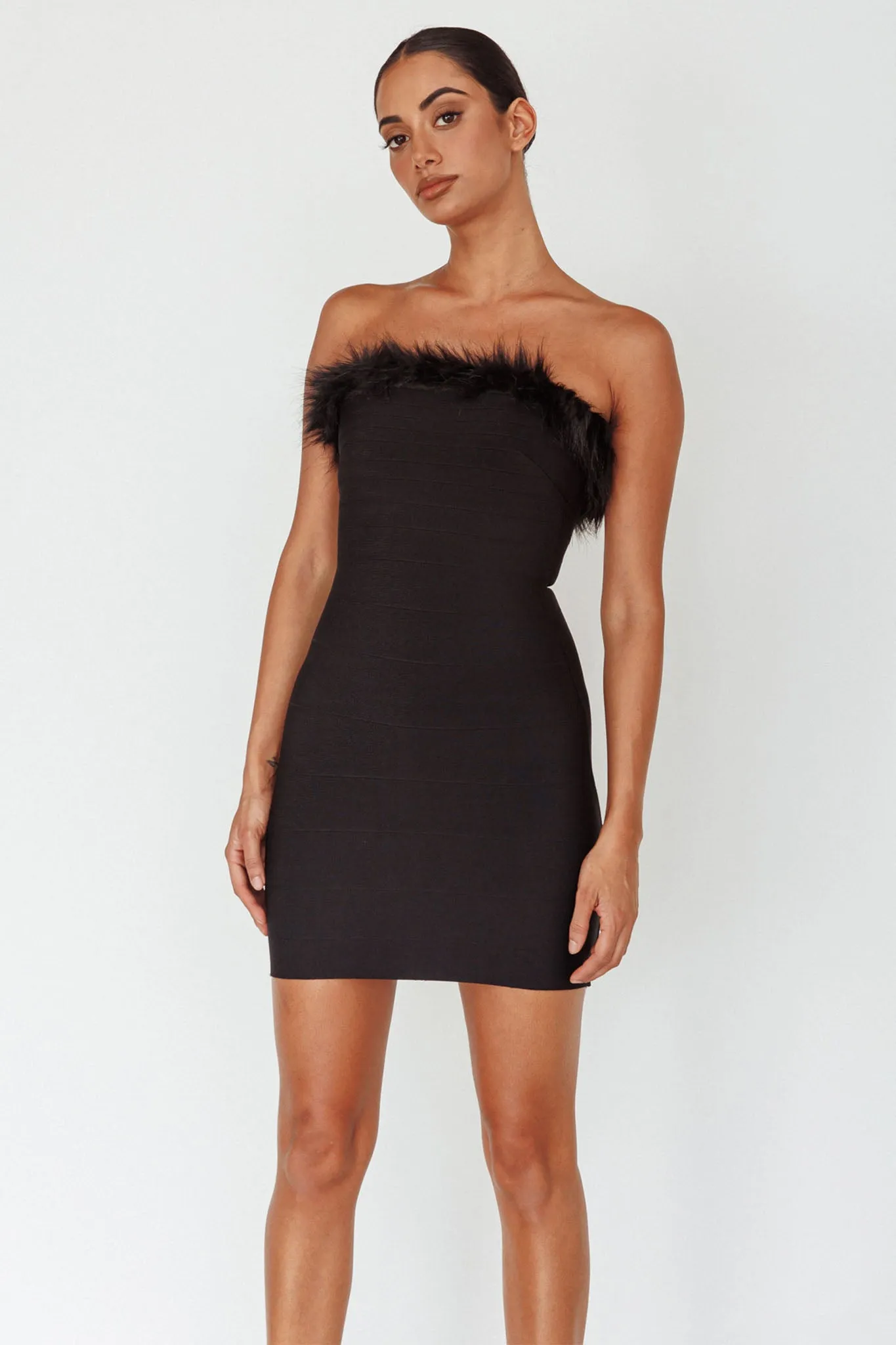 Cherri Fur Trim Mini Dress Electric Black