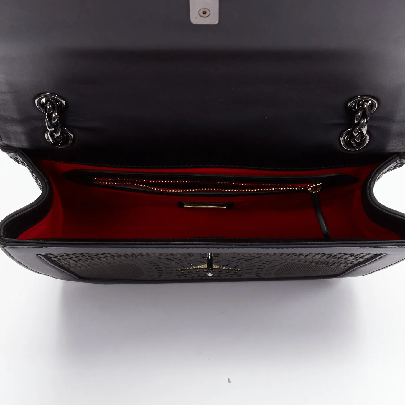 CHRISTIAN LOUBOUTIN Sweet Charity black gold glitter lasercut flap shoulder bag