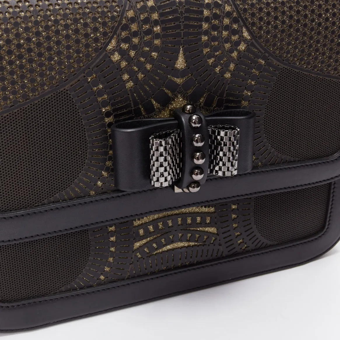 CHRISTIAN LOUBOUTIN Sweet Charity black gold glitter lasercut flap shoulder bag