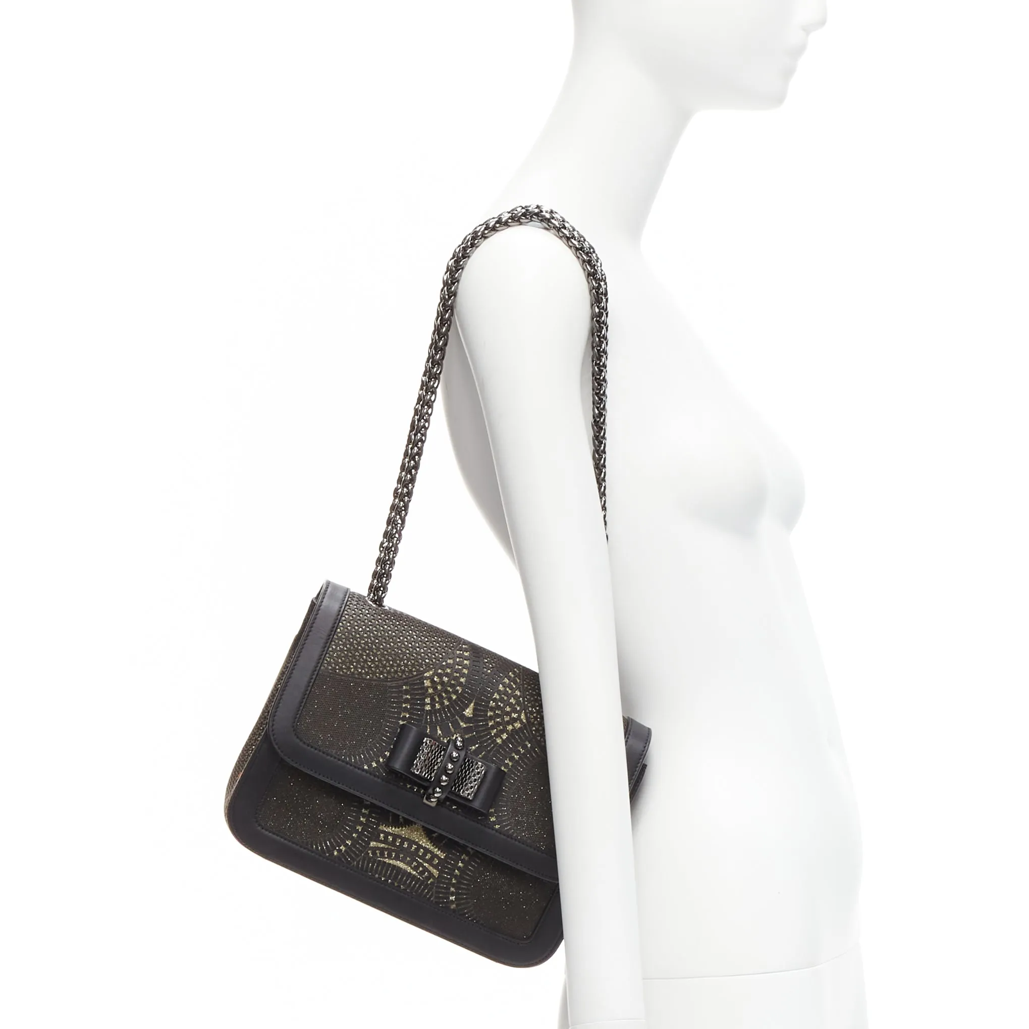 CHRISTIAN LOUBOUTIN Sweet Charity black gold glitter lasercut flap shoulder bag