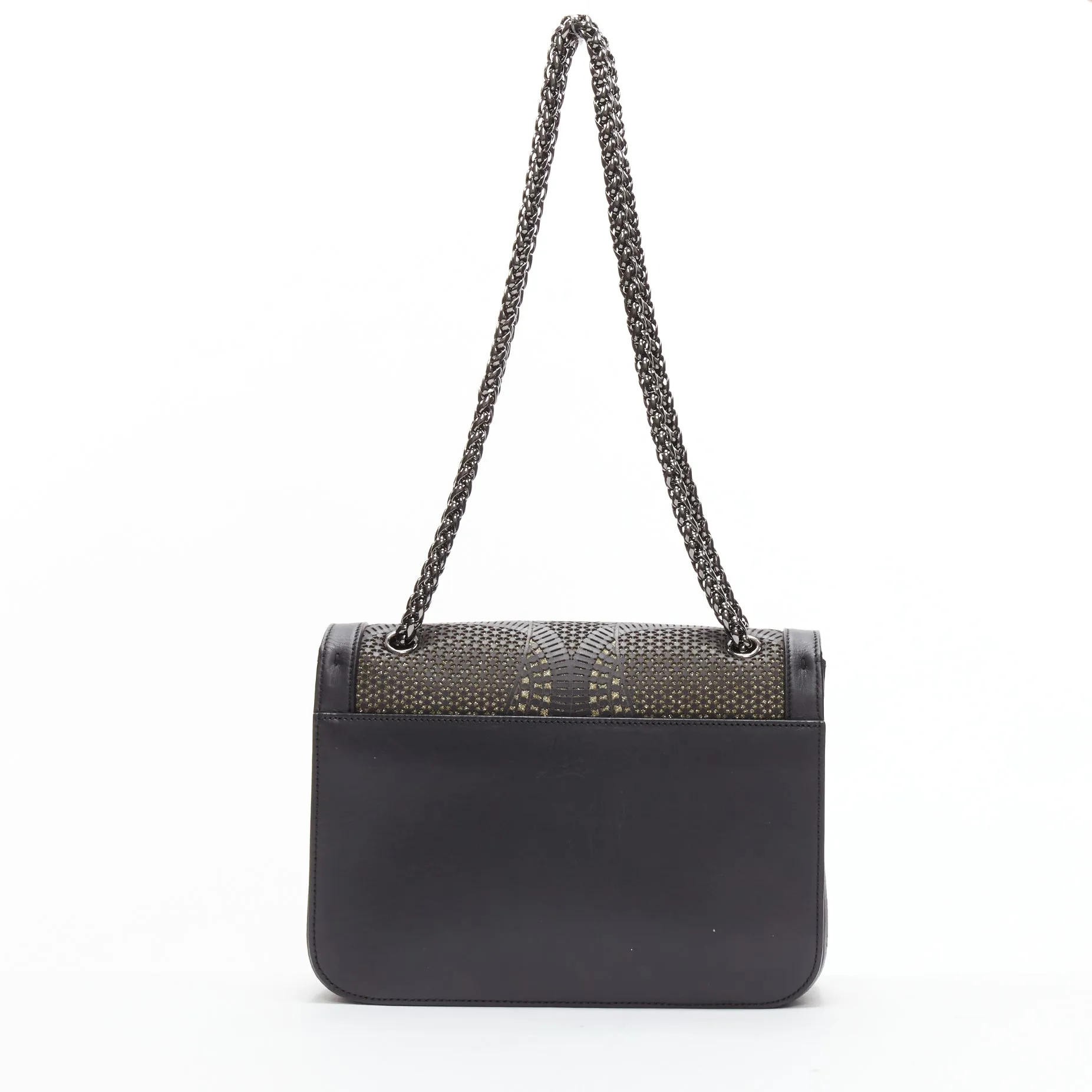 CHRISTIAN LOUBOUTIN Sweet Charity black gold glitter lasercut flap shoulder bag