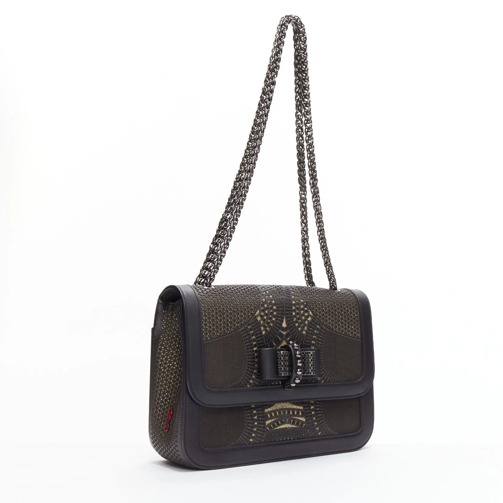 CHRISTIAN LOUBOUTIN Sweet Charity black gold glitter lasercut flap shoulder bag