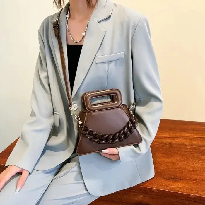 Chunky Chain Faux Leather Crossbody Bag