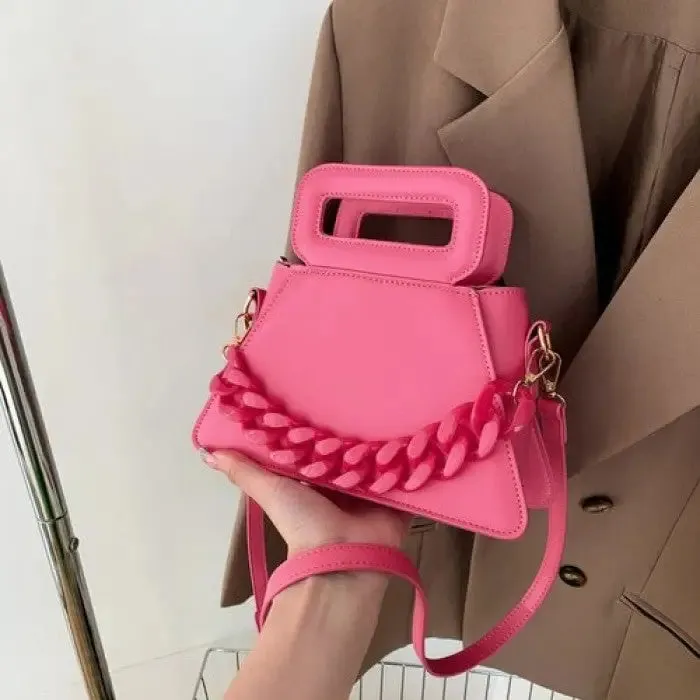 Chunky Chain Faux Leather Crossbody Bag
