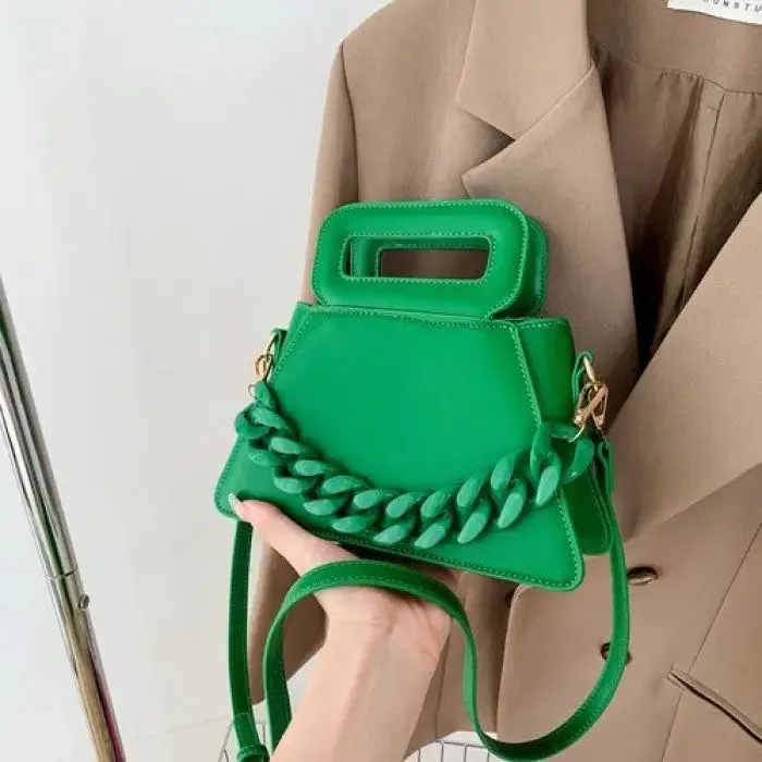 Chunky Chain Faux Leather Crossbody Bag
