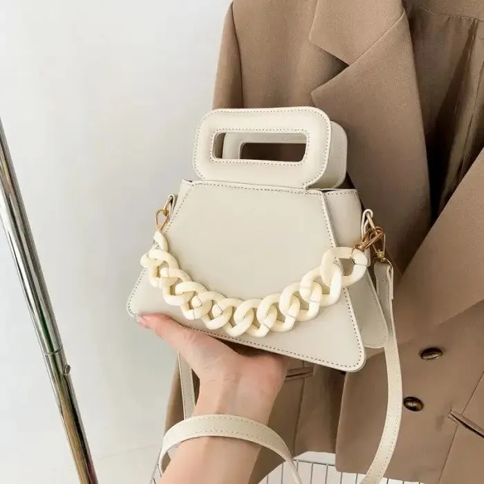 Chunky Chain Faux Leather Crossbody Bag