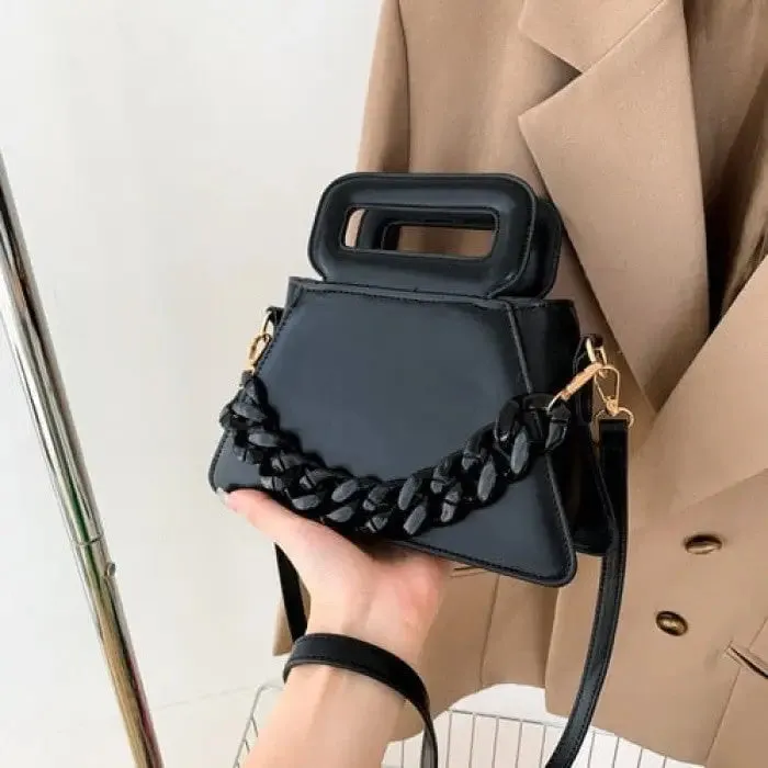 Chunky Chain Faux Leather Crossbody Bag