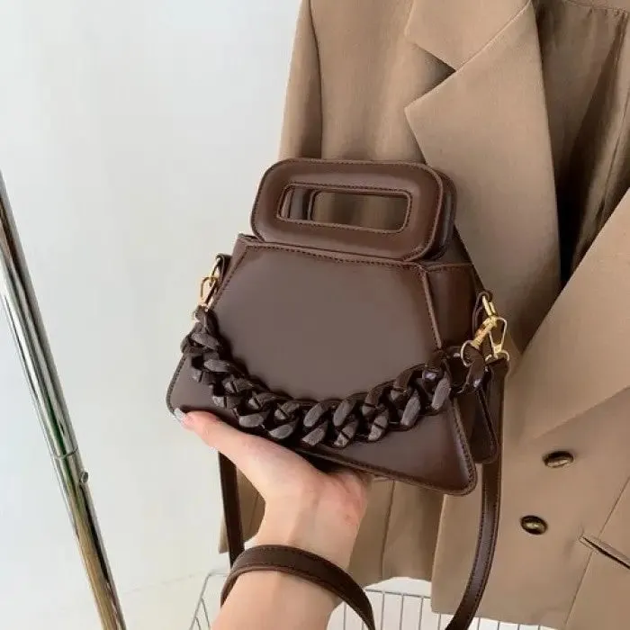 Chunky Chain Faux Leather Crossbody Bag