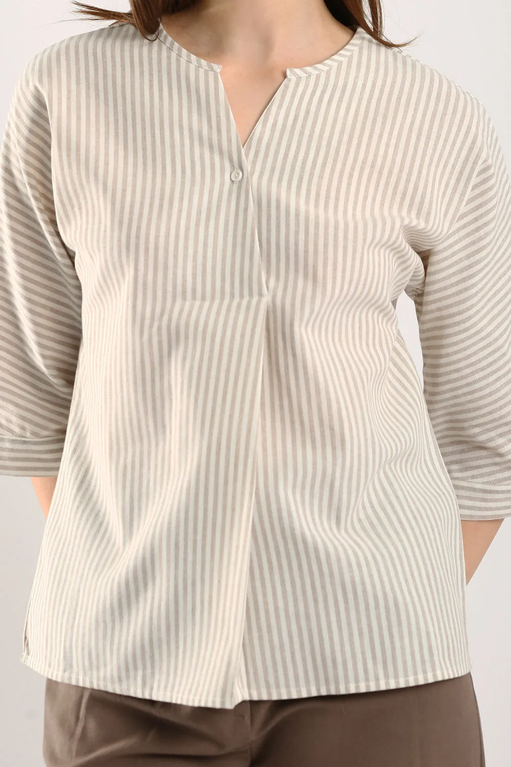 Classic Striped Linen Top in Apricot