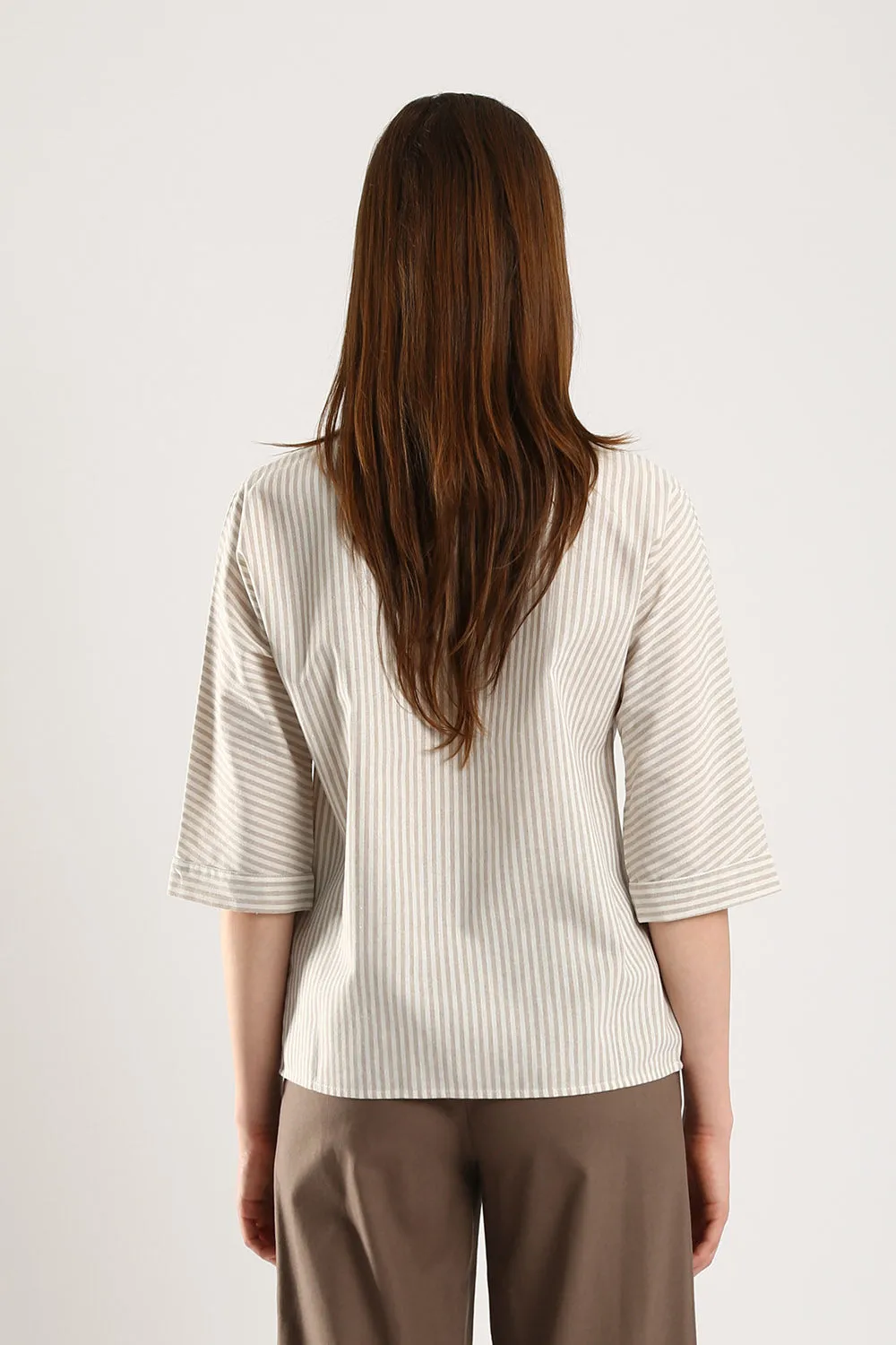 Classic Striped Linen Top in Apricot
