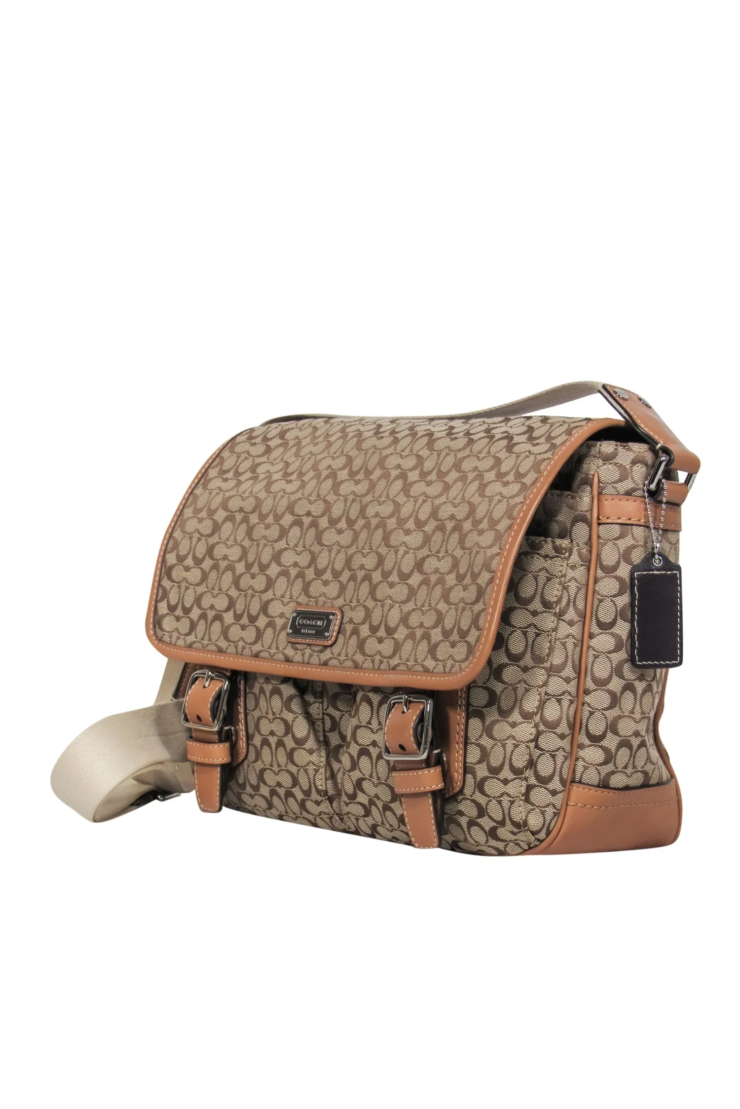 Coach - Tan Canvas & Leather Monogram Print Fold-Over Messenger Bag