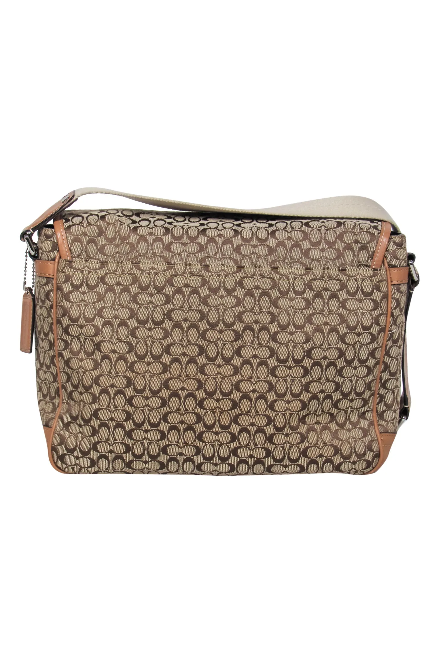 Coach - Tan Canvas & Leather Monogram Print Fold-Over Messenger Bag