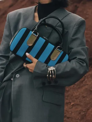 Compact Casual Letaher Stripe Mini-Bag