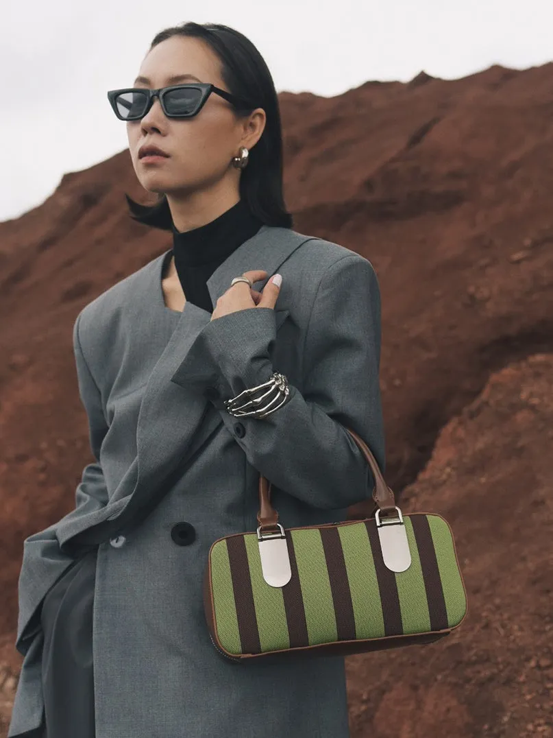 Compact Casual Letaher Stripe Mini-Bag