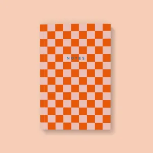 Coral Checkerboard Notebook - Lined Pages