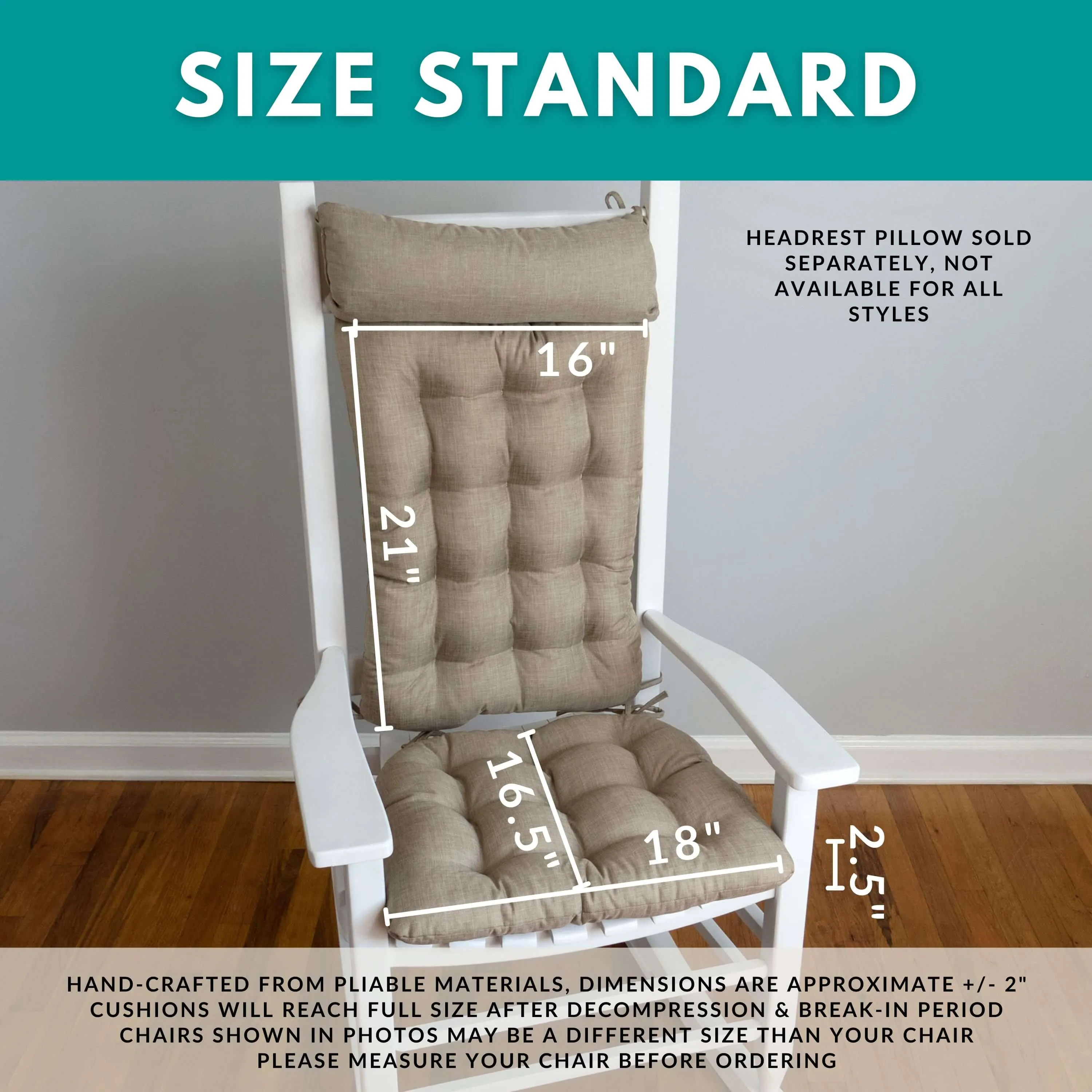 Corduroy Beige Rocking Chair Pads - Never Flatten Rocker Chair Cushion Taupe