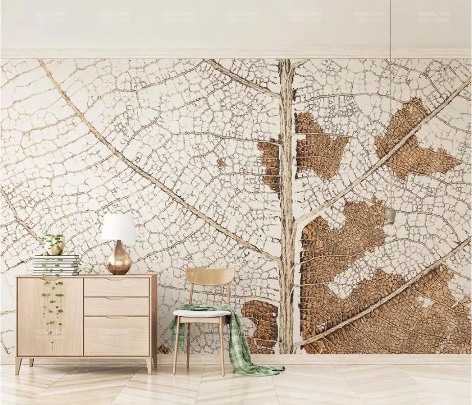 Custom Wallpaper Retro Style Mural Leaf Vein (㎡)