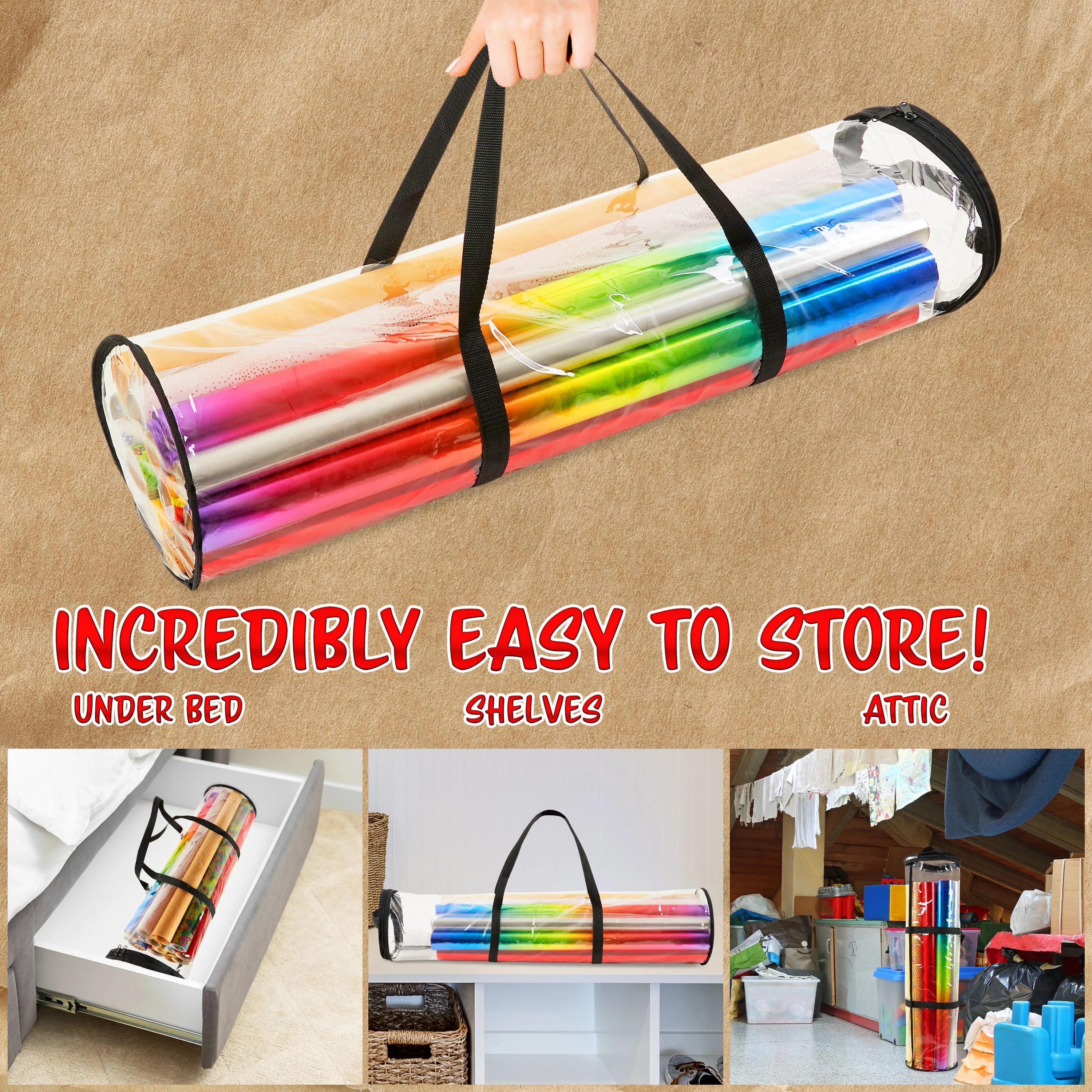 DECO EXPRESS Christmas Wrapping Paper Storage Bag - Clear 100 cm